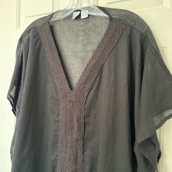 Sorbetto Boho Black Cotton Caftan Swim Cover-Up OS - Picture 3 of 12